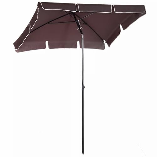 XQJLBZA Parasol de Jardin Rectangulaire 200 x 130 CM avec Bouton-Poussoir Inclinable, UV 50+, Mât en Aluminium, Parasol Plage pour Balcon, Terrasse(Brown)