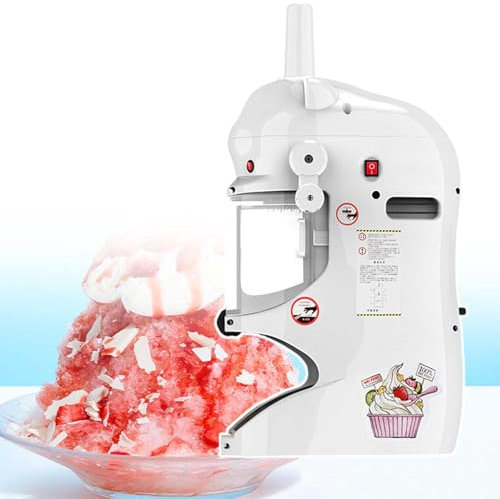 HCAUYNN Schneeeismaschine, Automatischer Elektrischer Eiscrusher, 100 Kg/H, Edelstahlklinge Und Steigeisen, Einstellbare KlingenstäRke,White