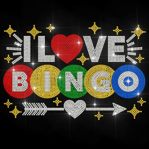 MAYJOYDIY I Love Bingo Strass Aufbügler Hotfix Transfer Sterne Amors Pfeil Wärmetransfer Aufkleber Dekoration Kleidungsapplikation Für Hemd Tasche Hut Jacke Jeans Schuhe DIY Bastelarbeiten