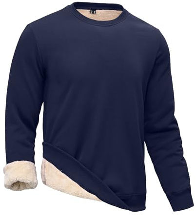 STICKON Men's Sherpa Lined Sweatshirts Heavyweight Warm Long Sleeve Crewneck Sweater Winter Fleece Pullover Blue L