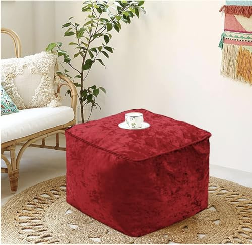 Crushed Velvet Bean Bags – Super Soft & Stylish Pouffes, Ottomans and Foot Rests for Any Room (Red)
