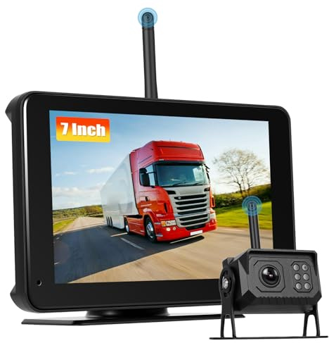 GOHHDL Kabellose Rückfahrkamera mit 7 Zoll IPS Touch Bildschirm Monitor, BSD + Einparkhilfe + Nachtsicht + IP68 Wasserdicht + Loop-Aufnahme für LKW, Anhänger Bus PKW Wohnmobile Vans 12V-24V