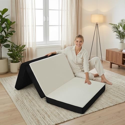 FurryWee Foldable Mattress Twin, Memory Foam Tri Fold Mattress with Removable Washable Cover, 4 inch Folding Floor Mattresses Sleeping Pad for Guest, RV, Travel, Camping, White, 75x38x4