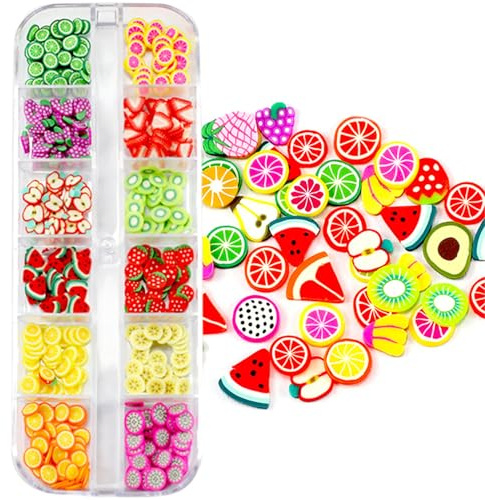 Fruit Nail Charm, 3D DIY Fruit Nail Stickers Colorful Kiwi Banana Lemon Strawberry Watermelon for DIY Crafts and Cellphone Decoration Stickers