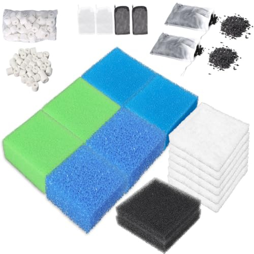 Aquarium Filtermedien Set, Kompatibel mit Juwel Bioflow 3.0 M Filtersystem | Aquarium Zubehör mit Enthält Grobfilter, Feinfilter, Aktivkohlefilter, Keramikringe, Filterschwamm und Filterwatte