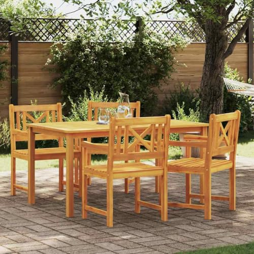 FWIKDUN 4 Stück Gartenstuhl Holzstuhl aus Massivholz Akazie mit Armlehnen und Pfosten-Bein Design für Terrasse und Balkon