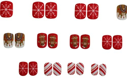 Faux ongles saisonniers à presser sur faux bonhomme de neige et flocon de neige pour fêtes de fin d'année, fête de Noël