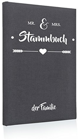 Hochzeitideal – Stammbuch der Familie Serie Mr. & Mrs. grau 21,0 cm x 15,0 cm - Buchbinderleinen Stammbuch Hochzeit - Familienbuch Standesamt mit 6-Fach Ringmechanik für Urkunden mit Behördenlochung