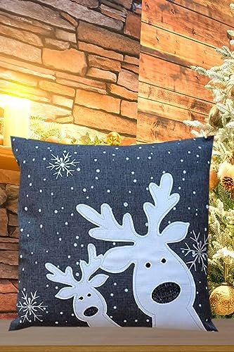 KAMACA Kissenbezug Kissenhülle 40x40 cm Filigrane Stickerei Eyecatcher in Herbst Winter Weihnachten (Lustige Elche dunkelgrau)