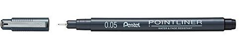 Pentel Pointliner S20P-05A, Fineliner, schwarz, wasserfest und lichtecht, 0,05 mm, 1 stück (1er Pack)