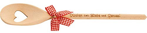 cuillère de cuisine en bois avec coeur et gravure - cadeau pour mère - père - anniversaire - mariage - cuisinier amateur (la cuisine est amour et plaisir)