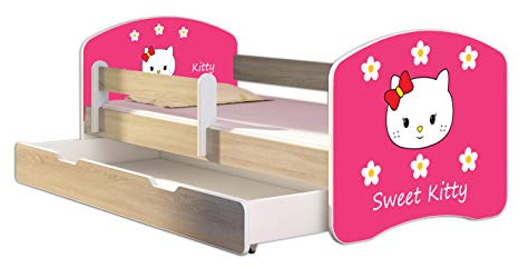 ACMA Lit Enfant Junior TIROIR Matelas Gratuite CHÊNE Sonoma II (16 Sweet Kitty 2, 160 x 80 cm + tiroir)