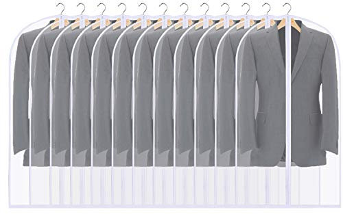 Garment Bags, 12 Pack 40inch Breathable Suit Bag Covers with Zip, PEVA Clothes Cover Bags Coat Garment Bags Waterproof Moth Proof Dress Cover Bags for Wardrobe Storage and Travel (12 pcs 60cm * 100cm)