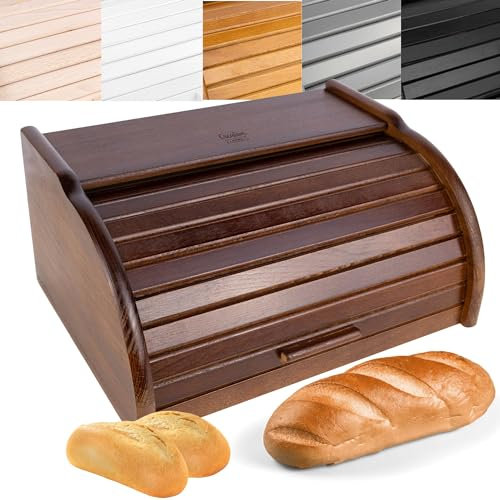 Creative Home Braun Brotkasten Holz | 38 x 28,5 x 17,5cm (+/-1cm) | Perfekte BrotBox für Brot Brötchen Kuchen | Brotkiste mit Roll-Deckel | Natürliche Brot-Kiste | Brotbehälter für Jede Küche