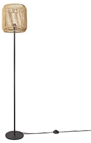 Paco Home Lampadaire moderne salon chambre aspect rotin boho corbeille lampadaire E27, Pied de lampe: Un Pied Noir, Abat-jour: Beige (Ø28 cm)