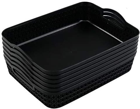 Dehouse 6-Pack Large Plastic Shallow Storage Basket Tray, Black StorageTrays for Shelves
