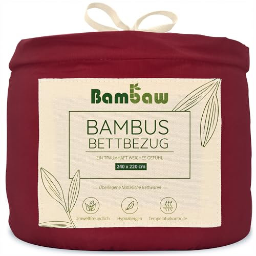 Bambaw Bambus Bettdeckenbezug 240x220 cm, Bettwäsche Anti Schweiß, nachhaltiger, atmungsaktiver und kühlender Bettbezug, Deckenbezug Allergiker, Bambus Bettwäsche 220x240 cm (Burgunderrot)