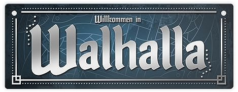 Willkommen in Walhalla Metallschild XL mit nordischem Stil Wikinger Motiv