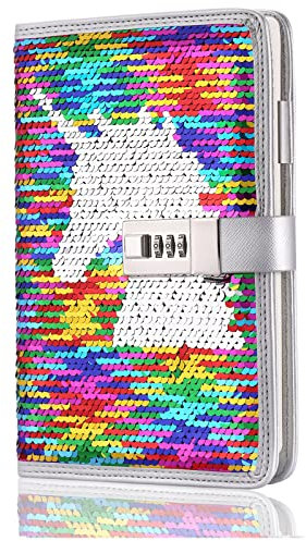 VIPbuy A5 Wieder Auffüllbar Tagebuch Notizbuch Liniert mit Schloss,Notebook Journal Buch mit Stift Halter Kartenfächer für Erwachsene Weihnachten Mädchen Geburtstagsgeschenke(Buntes Einhorn)