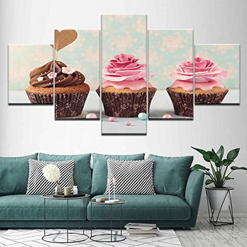 JBUTXE Murale Impression sur Toile à l'huile 5 Parties Glace rose Toile Peinture Modulaire Art Affiche Toile HD Imprime Moderne Decor pour Chambre Salle Salon Maison 200x100cm (L x H)