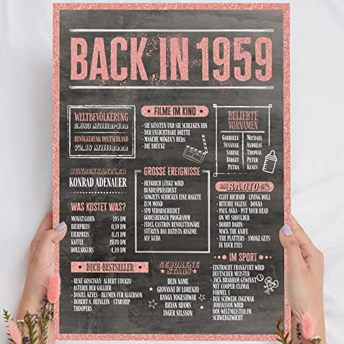 66 Geburtstag Frauen Rosegold Holzbild Back in 1959 personalisierbar zum Hinstellen/Aufhängen opt. beleuchtet, 66 Geburtstag Frau Deko, 66 Geburtstag Frau, 66. Geburtstag Frau, Geschenk 66 Geburtstag