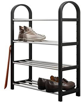 Mirjan24 Schuhregal Niotir, Schuhablage mit 4 Ebenen, Schuhständer aus Kunststoff + Metallrohr, Schuhaufbewahrung, Standregal für Flur, Schlafzimmer, Wohnzimmer, platzsparend (Schwarz)