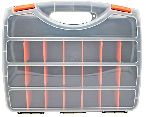 Acan Tradineur - Maletín Organizador con asa y separadores N.º 27 - Fabricado en Plástico - 23 Compartimentos - Almacenamiento de Herramientas,Tornillos y Accesorios - 32 x 37,5 x 7 cm