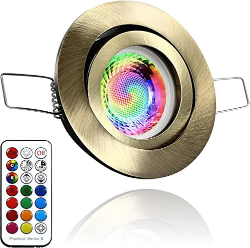 LEDFULL® Premium LED Deckenstrahler RGB Dimmbar 230V GU10 Spot 5W - Hell & Sparsam/Farbwechsel + Warmweiß/Einbaustrahler Altmessing schwenkbar