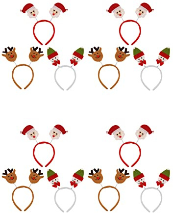 Anila's Complete Christmas Themed 10 Party Bags, Fillers & Favours – 12 Assorted Christmas Head Bopper Headbands - Santa, Reindeer & Snowman. (Ideal for Children Aged 3-8)