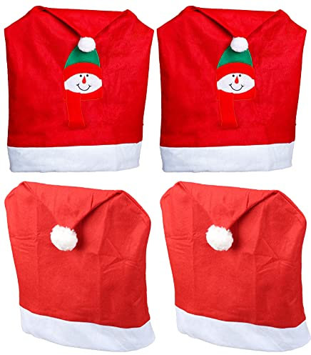 Novaliv Sparset Stuhlhussen 4er Set Schwingstuhl Weihnachten I Rot I Nikolausmütze Schneemann I Stuhlbezug Weihnachten Deko Weihnachtsmütze Stuhlabdeckung