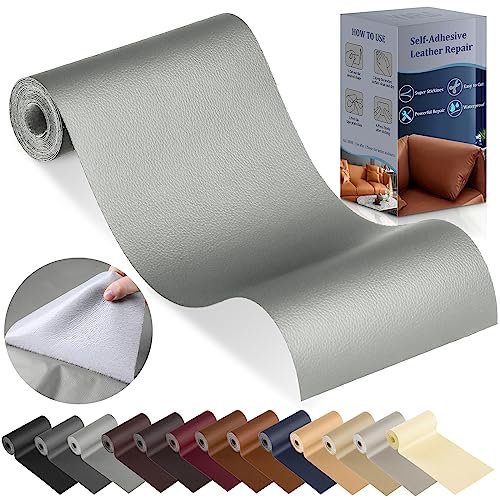 YAFLC kunstleder selbstklebend Grau, 10 x 160cm leder patch selbstklebend, kunstleder reparaturset für couch Autositz Sofa Möbel Leder Reparatur Jacken und Renovierung