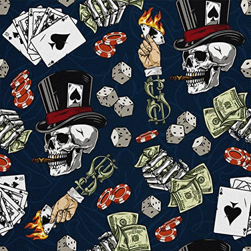 HEKO PANELS Stoff Oxford Wasserdichte Meterware Canvas-Stoff Polyester Stoff Zum Nähen Nähstoffe Möbelstoffe Dekostoffe Handwerken Wasserabweisend Blickdicht Totenkopf Poker 1 Meter 155 x 100 cm