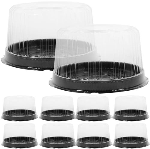 Operitacx 10Pcs Plastic Disposable Cake Containers Carriers with Dome Lids and Cake Boards Clear Cake Boxes Cover Round Cake Holder for Transport Random 6Inch, Transparent Black, 18.5X18.5X9.5CM