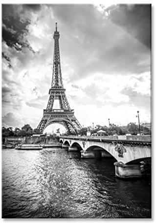Pixxprint Glasbild, Wandbild aus Echtglas, Eiffelturm in Paris Kunst B&W, 70x100 cm, inkl. Aufhängung und Abstandshalter