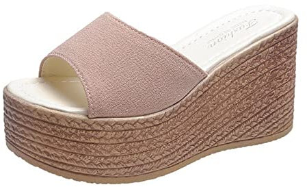 PTKG Sandalen Damen Sommer Women's Summer Hallux Valgus Toe Separator Flip Flops Platform Wedge Heel Beach Schuhe 8cm Size 35-43,Rosa,37 EU