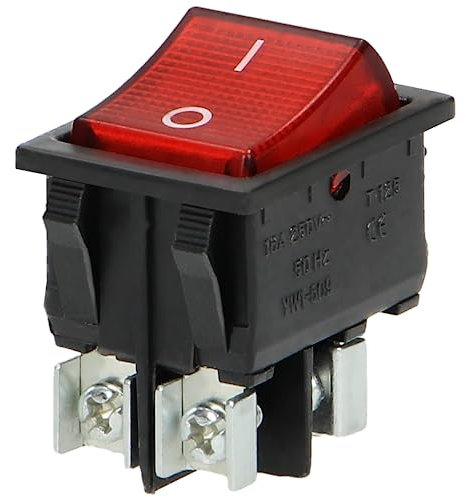 Miratic Interruttore a Bilanciere Retroilluminato Interruttore On Off 230V~ 20A 50Hz (pulsante rosso/alloggiamento nero)