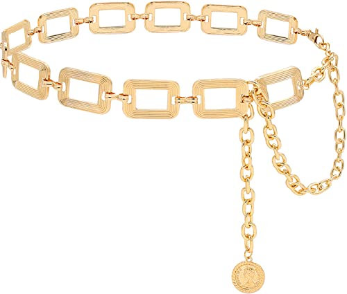 HIQUACC Women's Metal Waist Chain Chunky Body Jewelry Belly Link Belt (Square Gold-M)