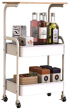 HUOLE Servierwagen, 3 Ebenen Küchentrolley auf Rollen im Industrie-Design, Retro Vintage Nachttische,für Küche und Wohnzimmer, Einfach zu Montieren, 43 * 30 * 79 cm