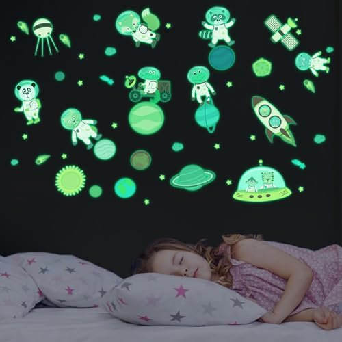 HIMKI Wandsticker Kinderzimmer Leuchtaufkleber Cartoon-Tiere Wandtattoo Leuchtend Wandaufkleber für Babyzimmer Kindergarten Spielzimmer Schlafzimmer Wanddeko (Grün Leuchtend A)