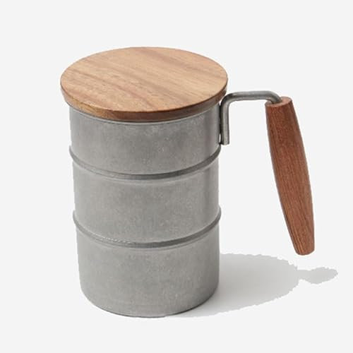 Beddinginn Stainless Steel Mug, Coffee Mug, Beer Mug,Retro Big Capacity Handmade Bucket Shaped Whiskey Cup, Classic Wood Drinking Mug with Handle for Bar Club Restaurant Hotel and Home,12.5OZ