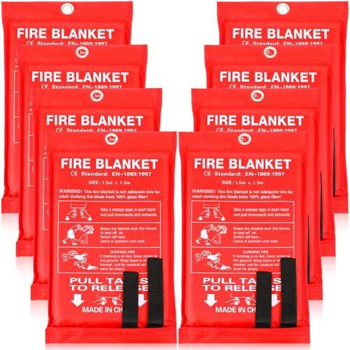 Saysurey Feuerlöschdecke, Notfall-Feuerdecke, Feuerlöschdecke, Fiberglas, feuerfeste Decke, feuerhemmende Decke für Zuhause, Küche, Kamin, Grill, Auto, Büro, Lager, 8 Stück