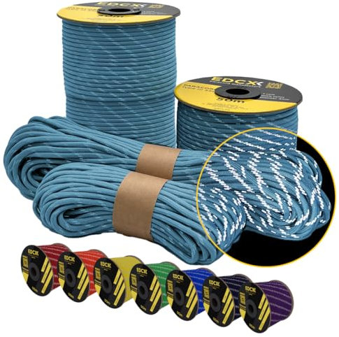 EdcX 4 mm Reflective Paracord 550 (15, 30, 50 m) – Typ III, 100% Nylonseil, 7 Litzen Seil, 4mm Nylonseil in vielen Farben