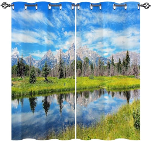 ANHOPE Personalisierte Vorhänge Anpassen Größe Gardinen Blickdichte Benutzerdefinierte Vorhang Natur Wald Berg See Landschaft Muster Verdunklungsvorhänge für Schlafzimmer Wohnzimmer 2er Set