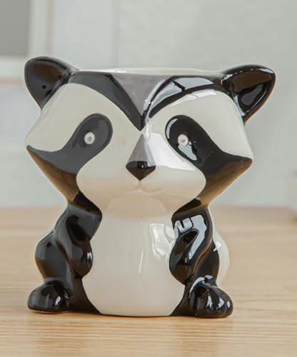 Ruoxian Süßer Tierförmiger Pflanzgefäß Panda-Form, kleiner Sukkulententententopf mit Drainage, Keramik-Tier-Pflanzgefäß, Indoor-Pflanzgefäß mit Ablaufloch, Home Office (Panda)