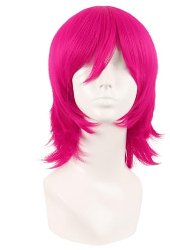 MapofBeauty 14 Zoll/35 cm Kurze Cosplay Anime Perücke Mit Pony Wolf Tail Synthetische Haarfasern für Partys Perücke (Heiß Rosa)