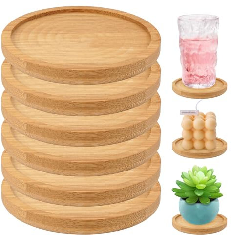 6 pièces Dessous De Verre Bois,sous Verre en Bois,Bambou Dessous de Verre,Pots de Fleurs Pad,Bambou Dessous Réutilisables Ronds Ø 9 cm pour Boissons, bière, Verres, Tasses, Bougies