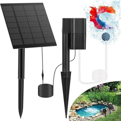 Euakee 2,5W Ossigenatore per Laghetto Solare, Aeratore Laghetto Solare, Pompa Acqua Laghetto Solare con Tubo di Ossigeno e Pietra della Bolla, Ossigeno Solare per Laghetto