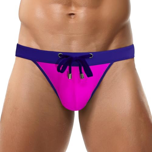 FEOYA Costume da bagno da uomo, slip da bagno, sexy, a basso rischio, con imbottitura rimovibile, per sport acquatici, biancheria intima, Stile 02 -Rosa, S