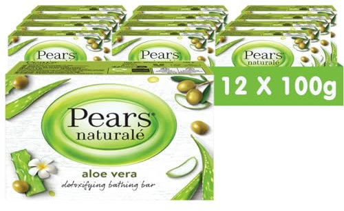 Pears Naturalé Seifenstück – Aloe Vera Bade-Seife mit Glycerin, Sanfte Reinigung für tägliche strahlende Haut, Ideal zur Feuchtigkeitspflege von Gesicht, Körper und Händen – 100 g (12er-Pack)