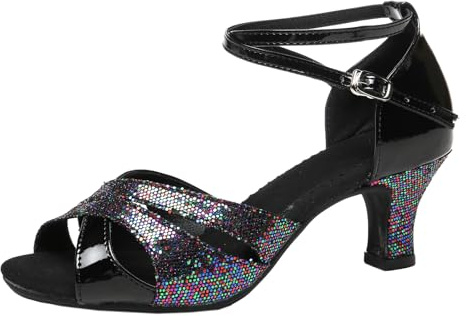 WUIWUIYU Women's Ankle Strap Dance Shoes for Ballroom Salsa Tango Flamenco Latin Paso Doble Footwear Size 3 Black(Rubber Sole)